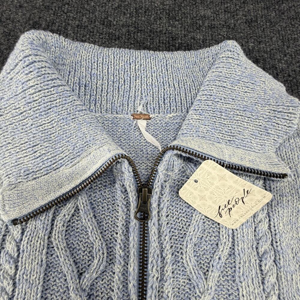 Free People Sweater Dress Womens Large Blue Cable Knit Zip Long Sleeve Mini - Picture 5 of 14
